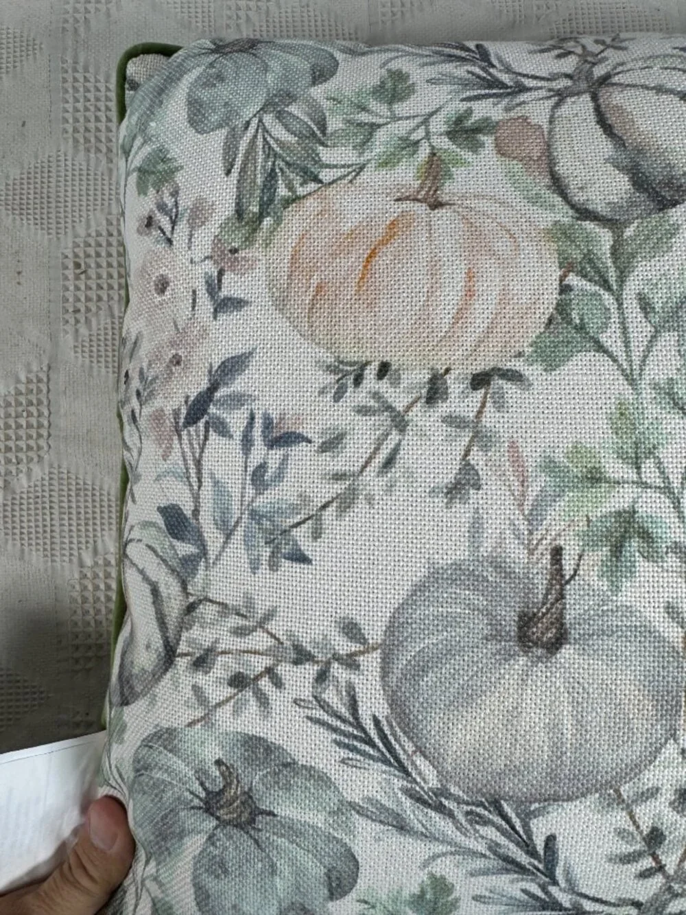 Hello Pumpkin Fall Throw Pillow Embroidered Text Watercolor Pumpkin 16 Inches